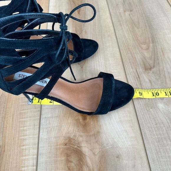 Steve Madden Strappy Black Suede Open Toe Heel Shoes Size 8 - Picture 9 of 12
